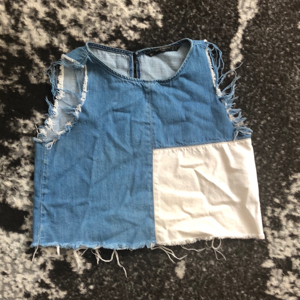 Zara Trafaluc Cropped Jean Shirt